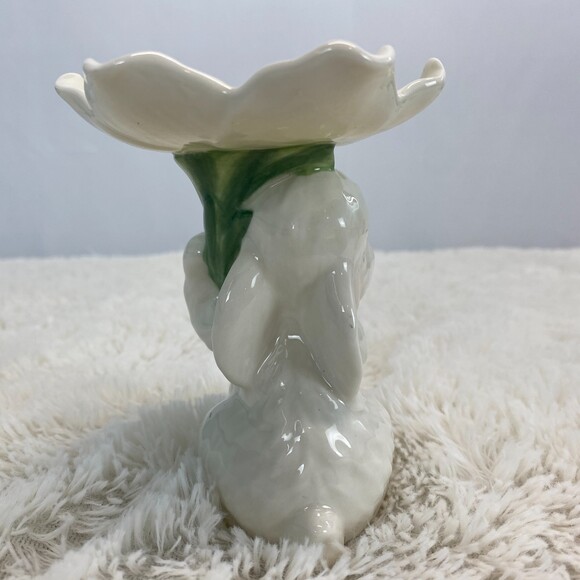 Vintage Porcelain Ceramic White Rabbit Flower Candle Holder Kitsch Cute - Picture 4 of 7